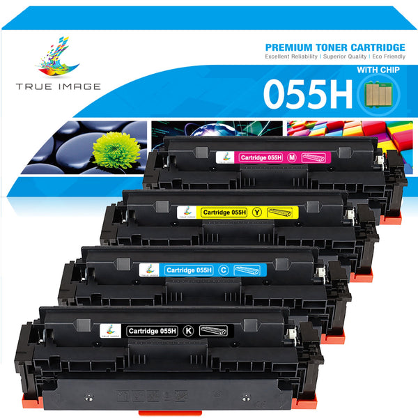 True Image 4-Pack Compatible Toner Cartridge With Chip for Canon 055H CRG-055 Color imageCLASS MF743Cdw MF741Cdw MF745Cdw MF746Cdw LBP664Cdw Printer Ink(Black Cyan Magenta Yellow)