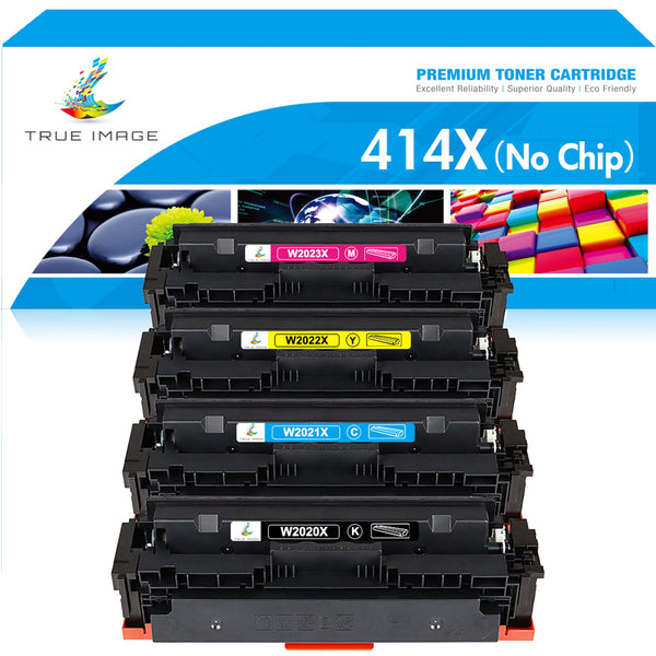 True Image NO CHIP 414X 414A Toner Cartridge Compatible for HP W2020X W2020A Color LaserJet Pro MFP M479fdw M479fdn M479 M454 M454dw M454dn Printer (Black, Cyan, Magenta, Yellow,4 Pack)