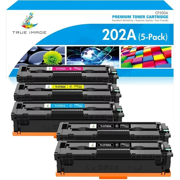 TRUE IMAGE 5-Pack Compatible Toner Cartridge for HP 202A CF500A Work with HP Color Laserjet Pro MFP M281fdw M281cdw M254dw M281fdn M254dn M254nw M281 M254 Printer Ink (Black,Cyan,Yellow,Magenta)