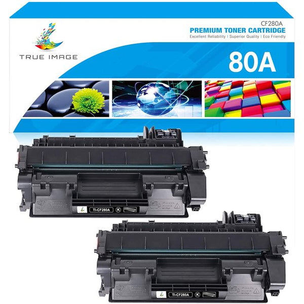 True Image Compatible Toner Cartridge for HP 80A CF280A 80X CF280X Laserjet Pro 400 M401n M401dne M401dn MFP M425dn M401dw M401d M425dw M401a M401 M425 Printer Ink (Black, 2-Pack)