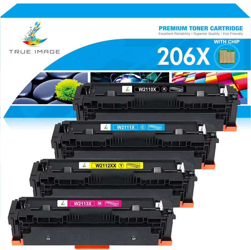 206X W2110X Toner Cartridge with Chip| 4-Pack Compatible Toner for HP W2112X 206X W2110X W2111X W2113X Toner Work with HP LaserJet Pro M255dw MFP M282 M283fdw Printer Ink (Black,Cyan,Magenta,Yellow)