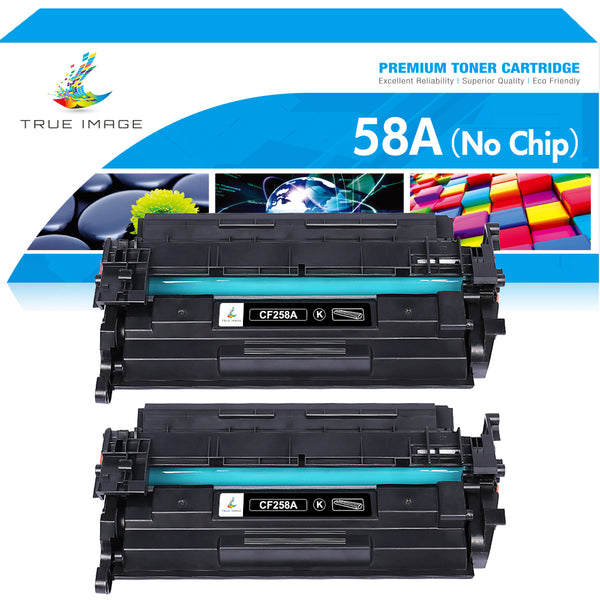 True Image (NO CHIP) 2-Pack Compatible Toner Cartridge No Chip for CF258A 58A LaserJet Pro M404dn M404dw M404n MFP M428fdn M428fdw M428dw Printer Ink